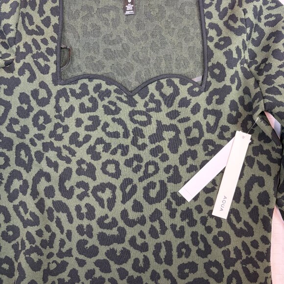 AQUA Leopard animal print Jacquard Long Sleeve Top Black and Green - Picture 5 of 11